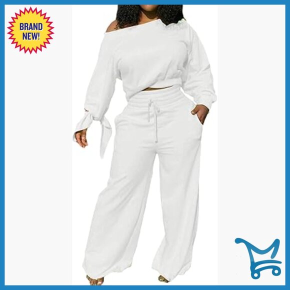 Large Long Sleeve Sweatsuit Set with Pockets Palazzo Pants